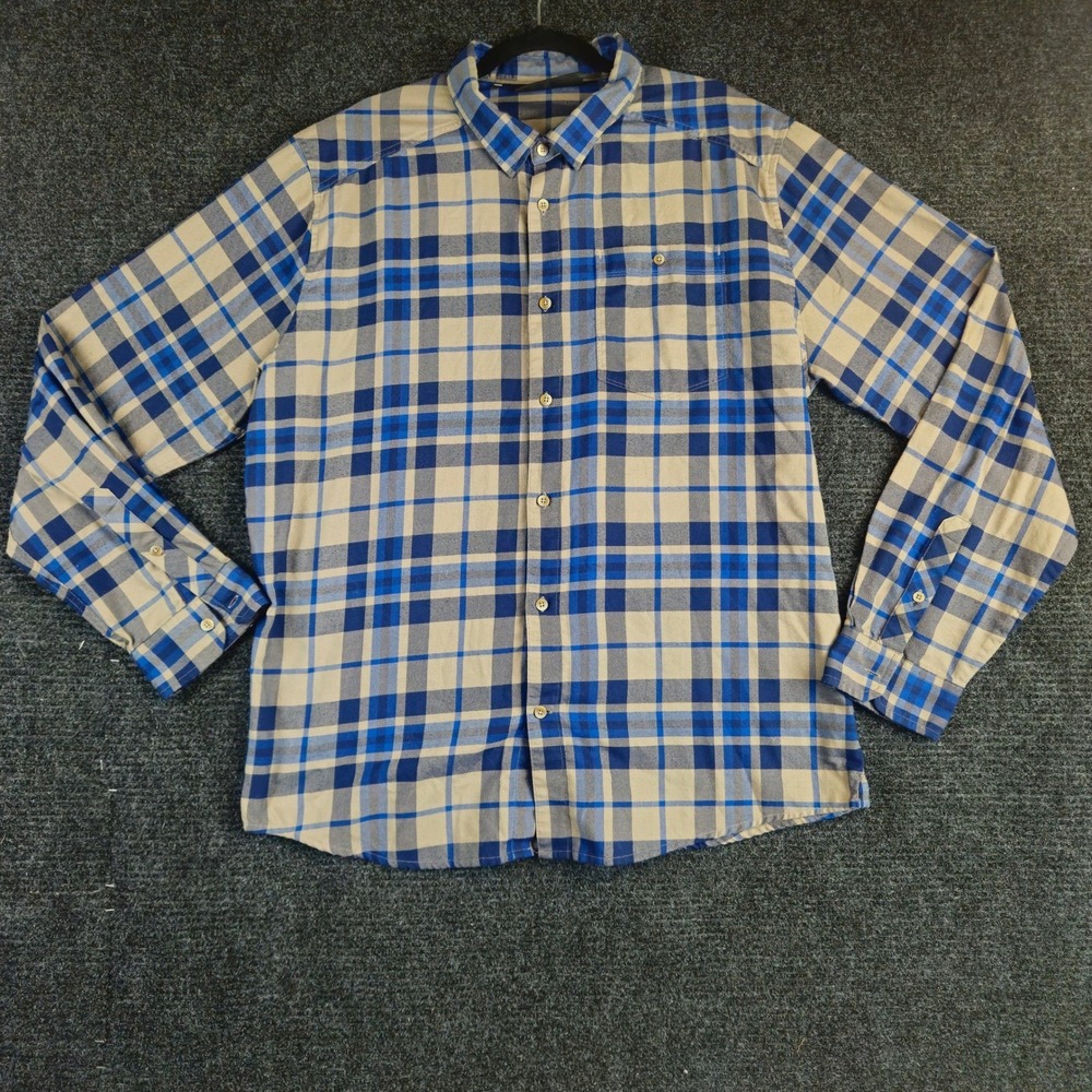 Under Armour Flannel Plaid Button Shirt Mens 2XL‎ Blue Beige Outdoor Hiking Fall